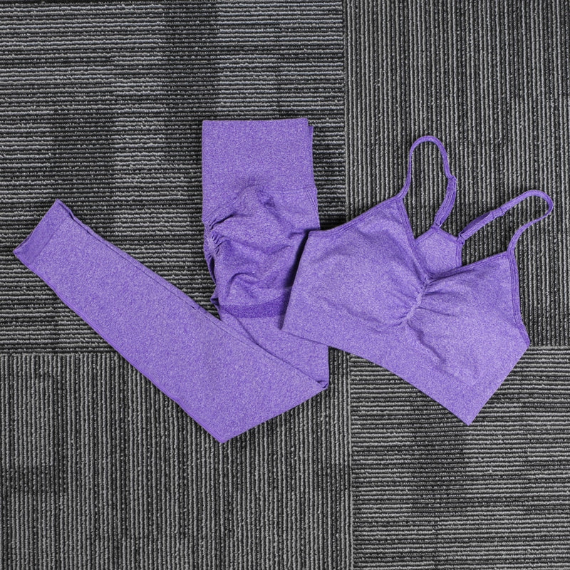 Conjunto de esportes de ioga sem costura feminino ginásio fitness conjunto de duas peças feminino yoga cintura alta esporte push hip leggings roupas de treino para mulheres